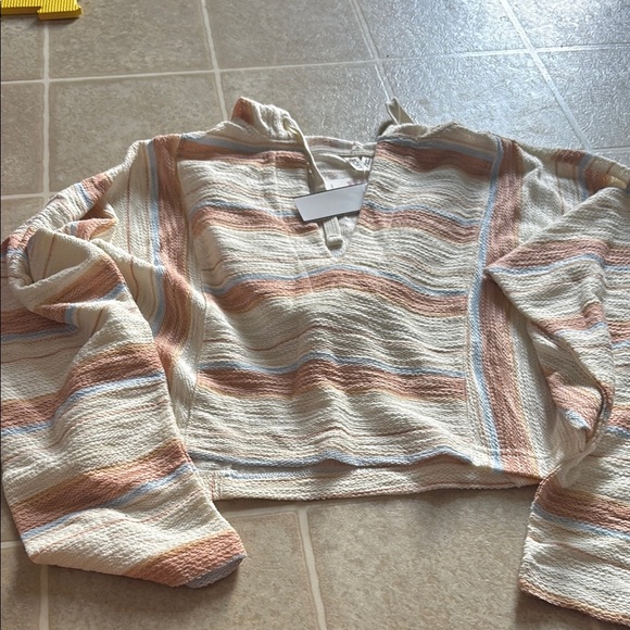 Roxy Cream and Tan Shrug Sweater with Relaxed Fit - Picture 6 of 8